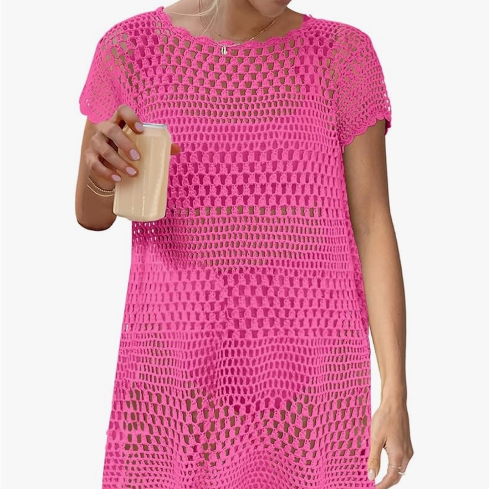 Pink Crochet Swim Coverup